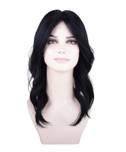 Straight Black Medium Wavy Medium Length Tulle Wig 1-9