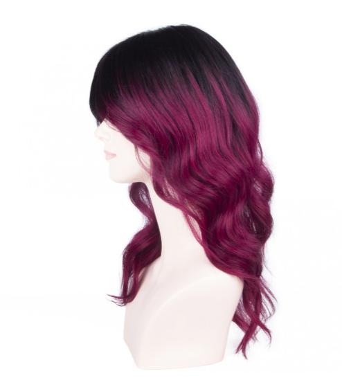 Dark Cherry Red Ombre Medium Wavy Tulle Wig