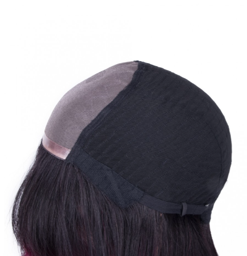 Dark Cherry Red Ombre Medium Wavy Tulle Wig