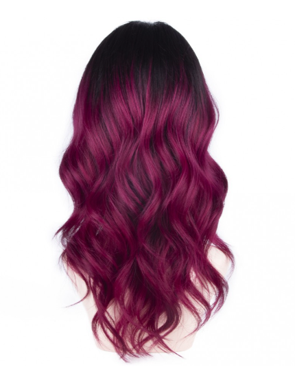 Dark Cherry Red Ombre Medium Wavy Tulle Wig