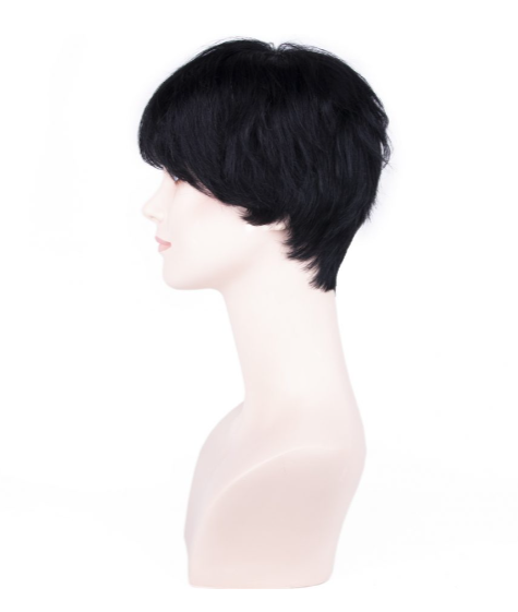 Blue Black Very Short Straight Tulle Wig