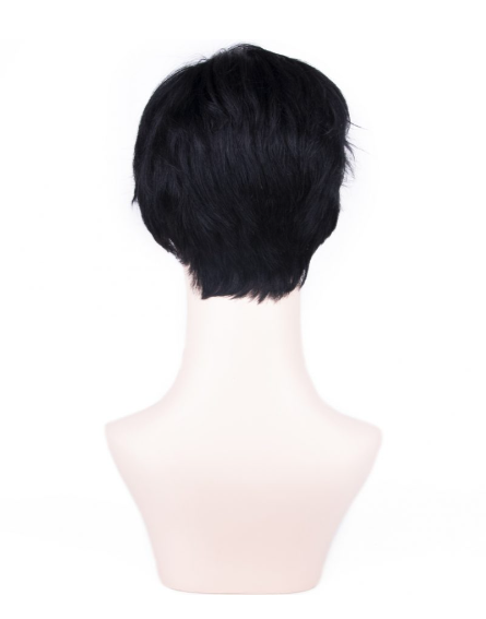Blue Black Very Short Straight Tulle Wig