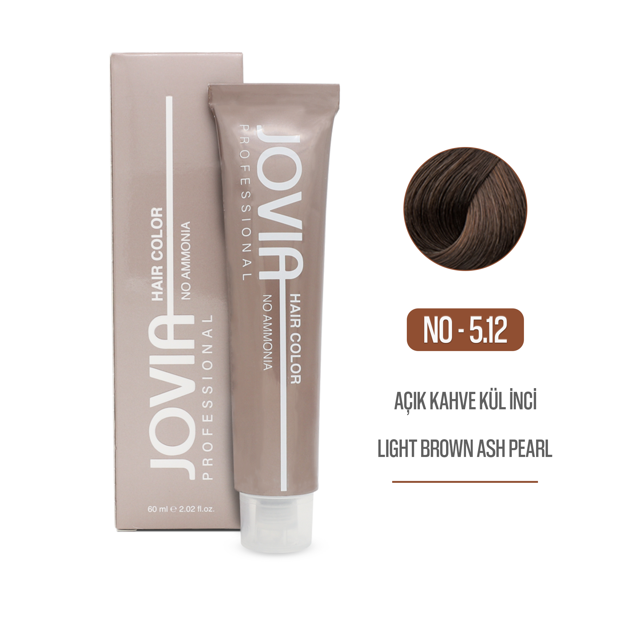 Saç Boyası (Amonyaksız) -  5.12 - Açık Kahve Kül İnci (Light Brown Ash Pearl Hair Color No Ammonia) 60 ml