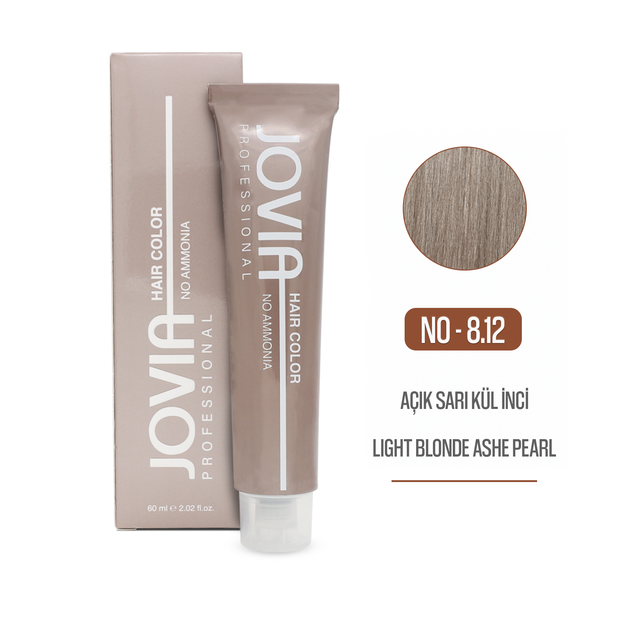 Saç Boyası (Amonyaksız) -  8.12 - Açık Sarı Kül İnci (Light Blonde Ash Pearl Hair Color No Ammonia) 60 ml