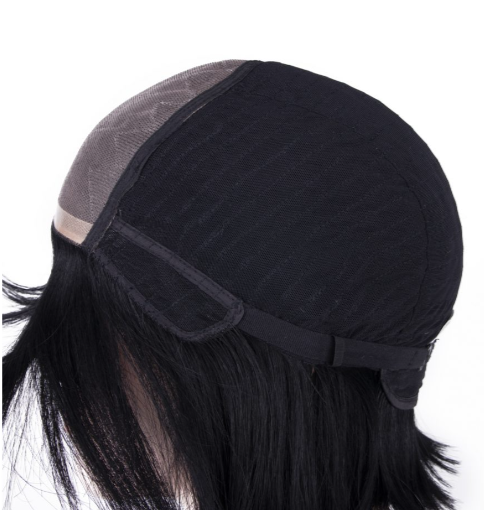 Siyah Kısa-Küt Düz Tül Peruk