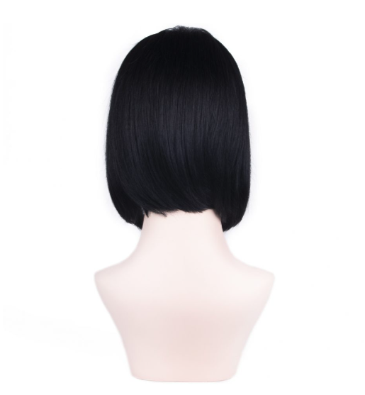 Siyah Kısa-Küt Düz Tül Peruk