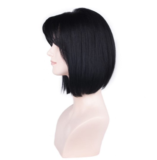 Siyah Kısa-Küt Düz Tül Peruk