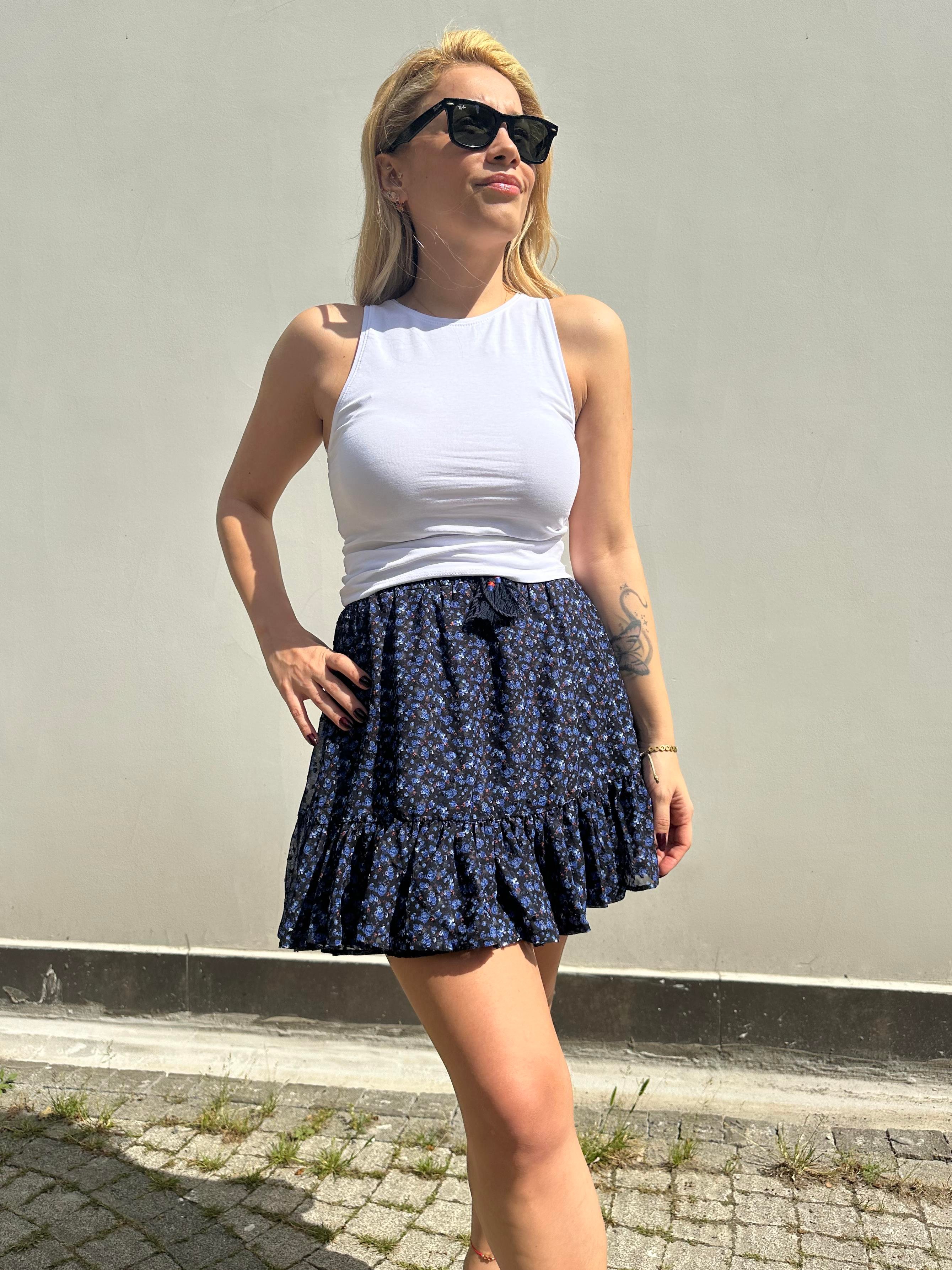  Çiçekli Şifon Mini Şort Etek