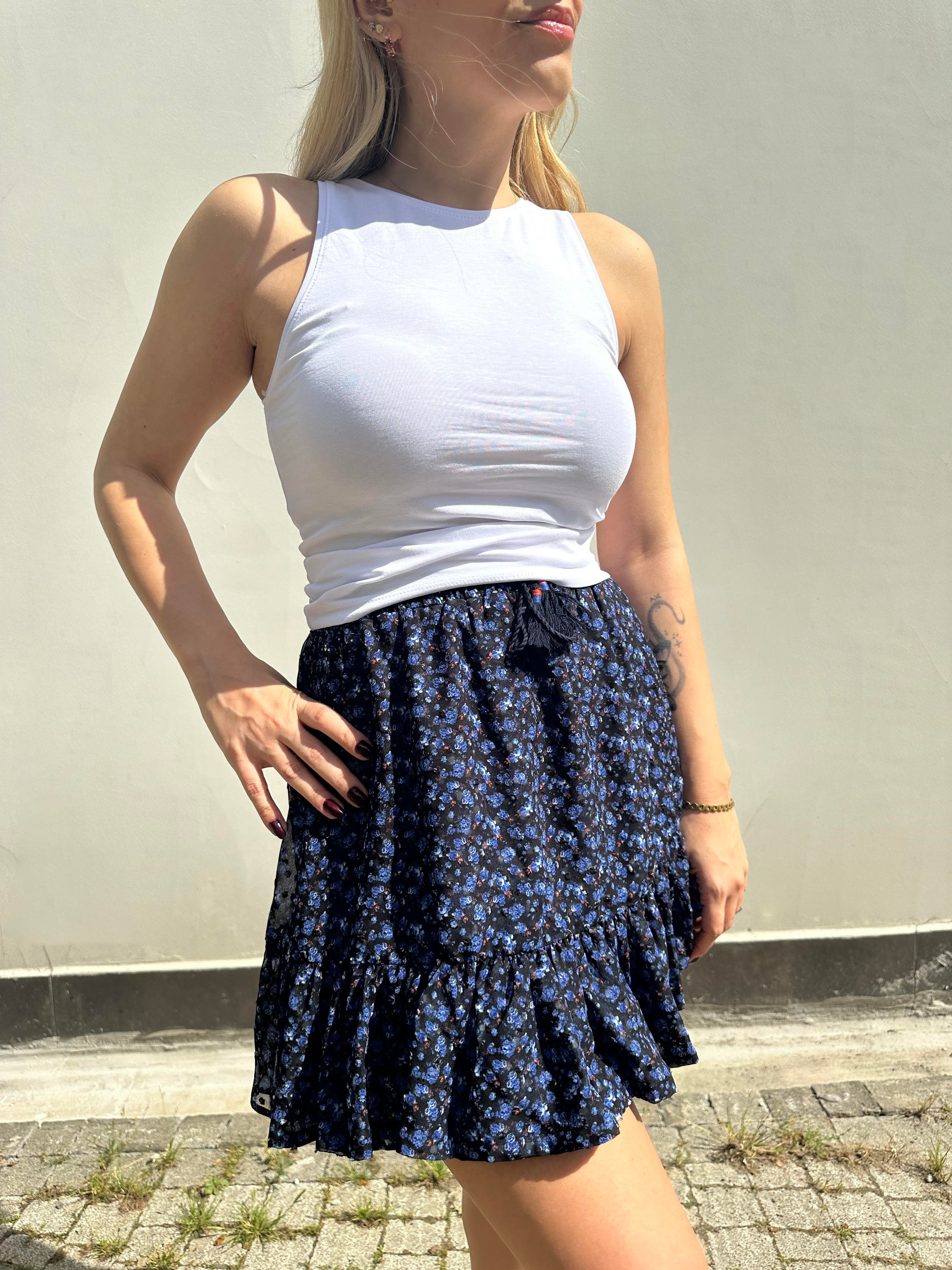  Çiçekli Şifon Mini Şort Etek