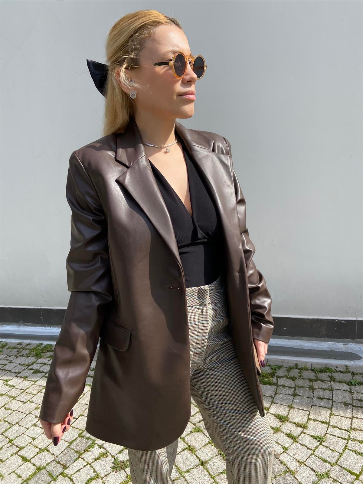 Acı Kahve Suni Deri Blazer Ceket