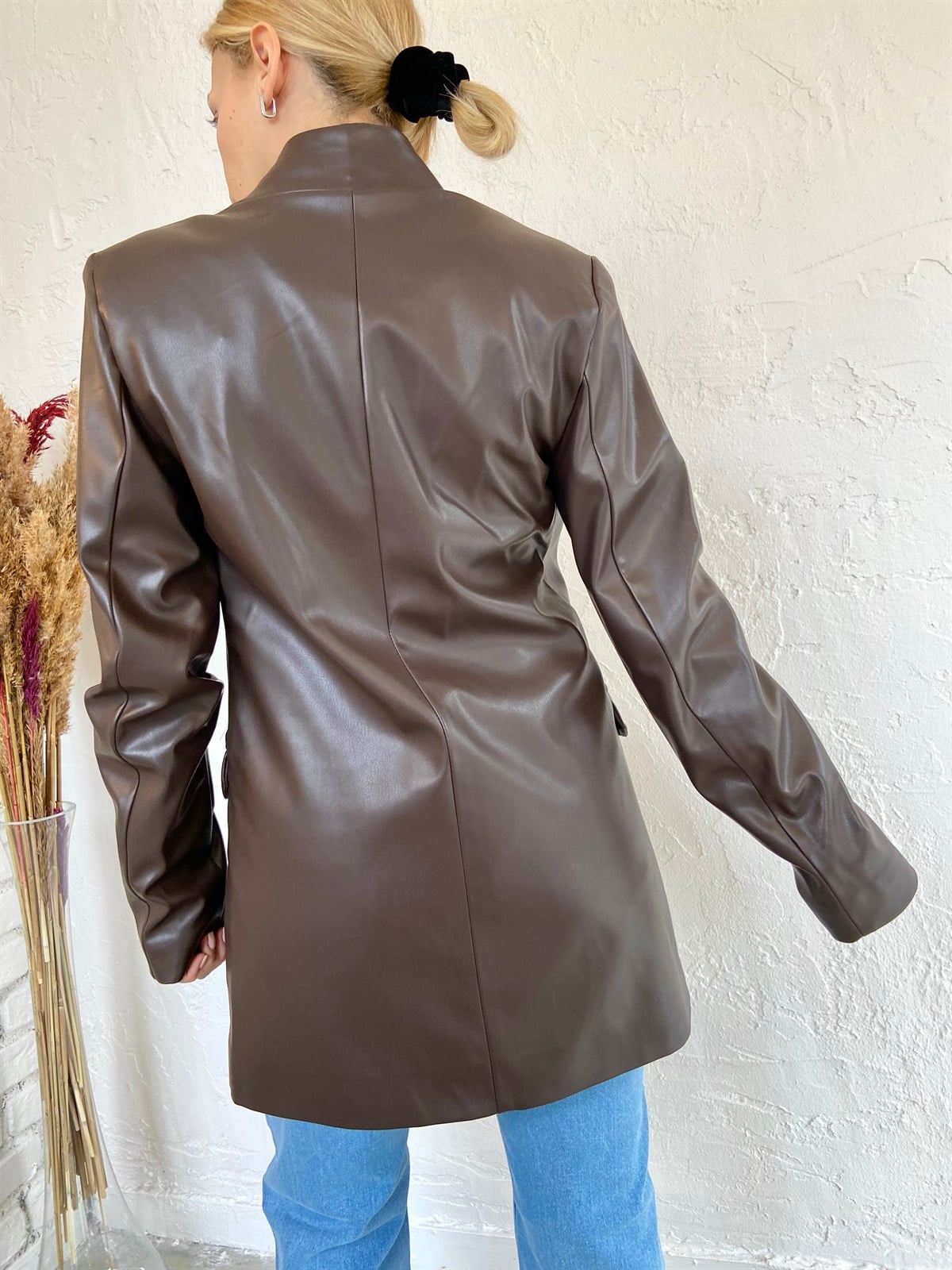 Acı Kakve Suni Deri Blazer Ceket