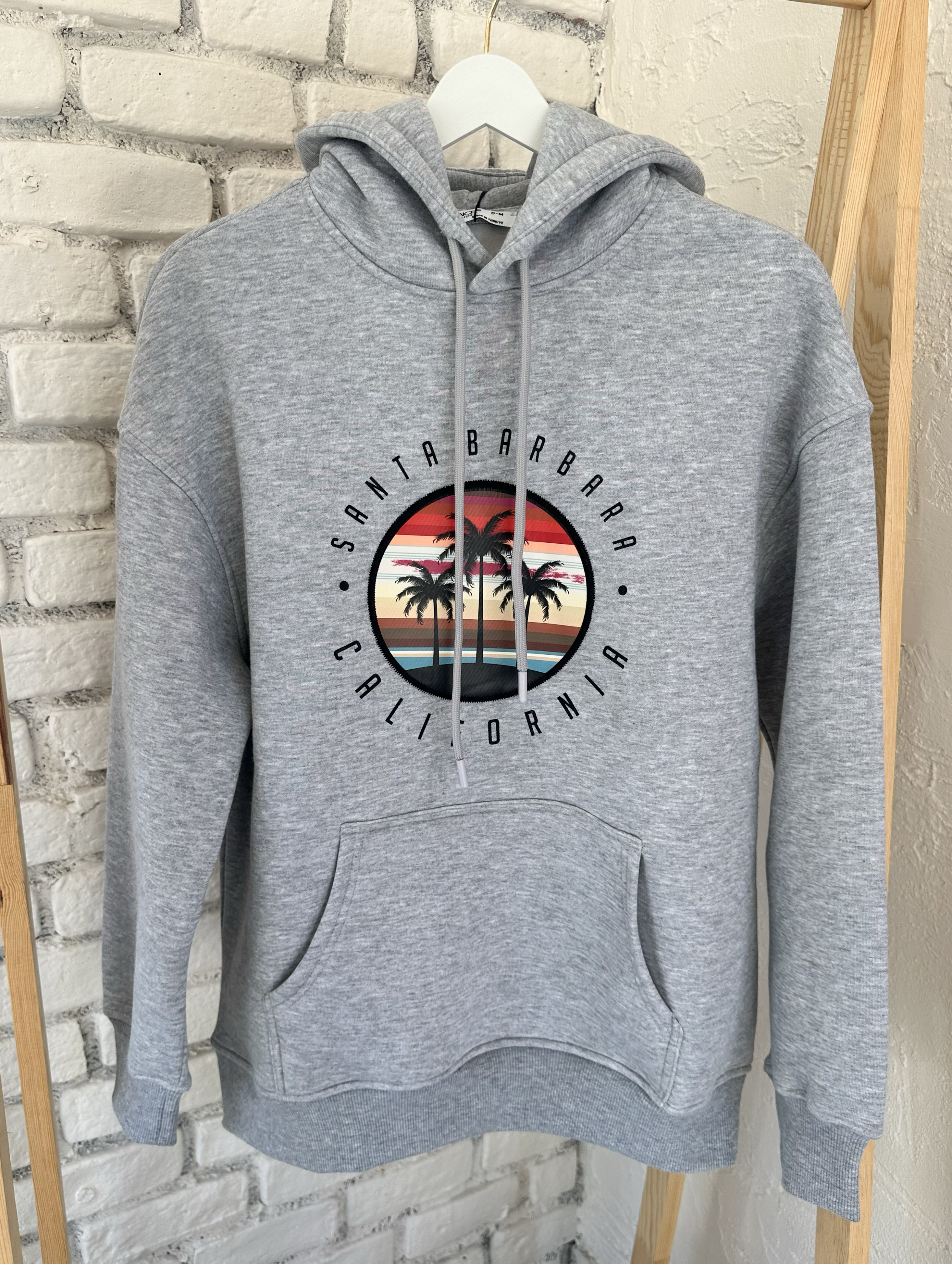 Baskılı Gri Kapüşonlu Sweatshirt