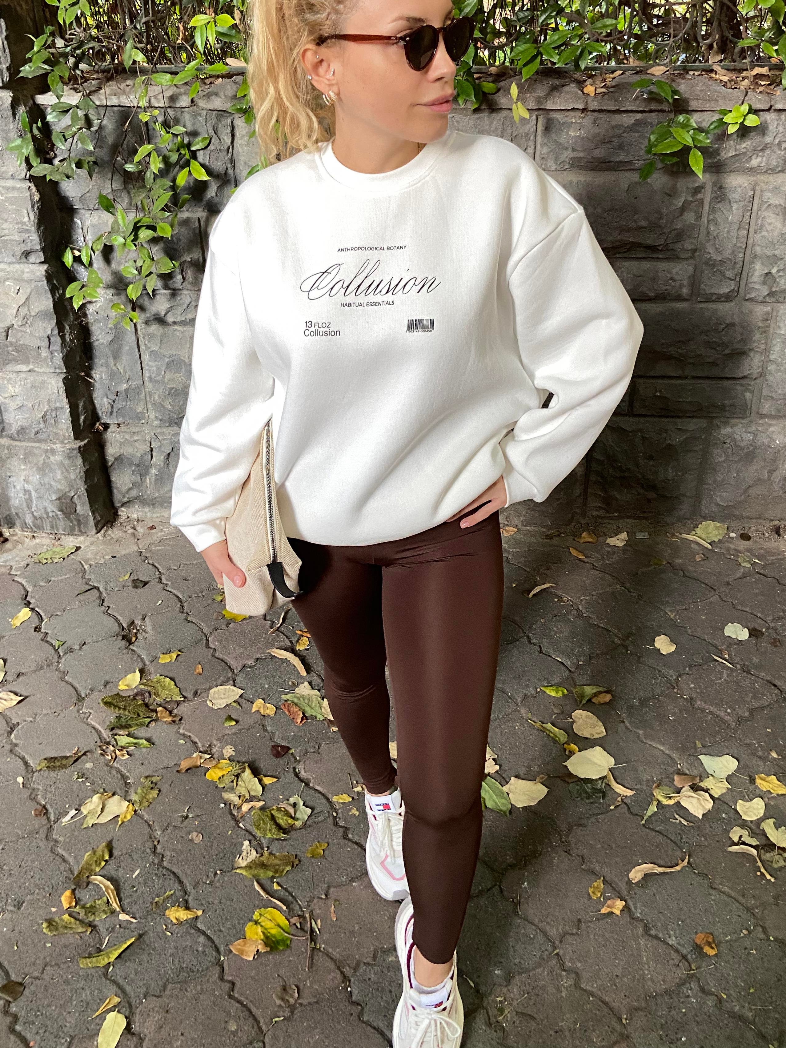 Ekru Renk Collusion Baskılı Sweatshirt