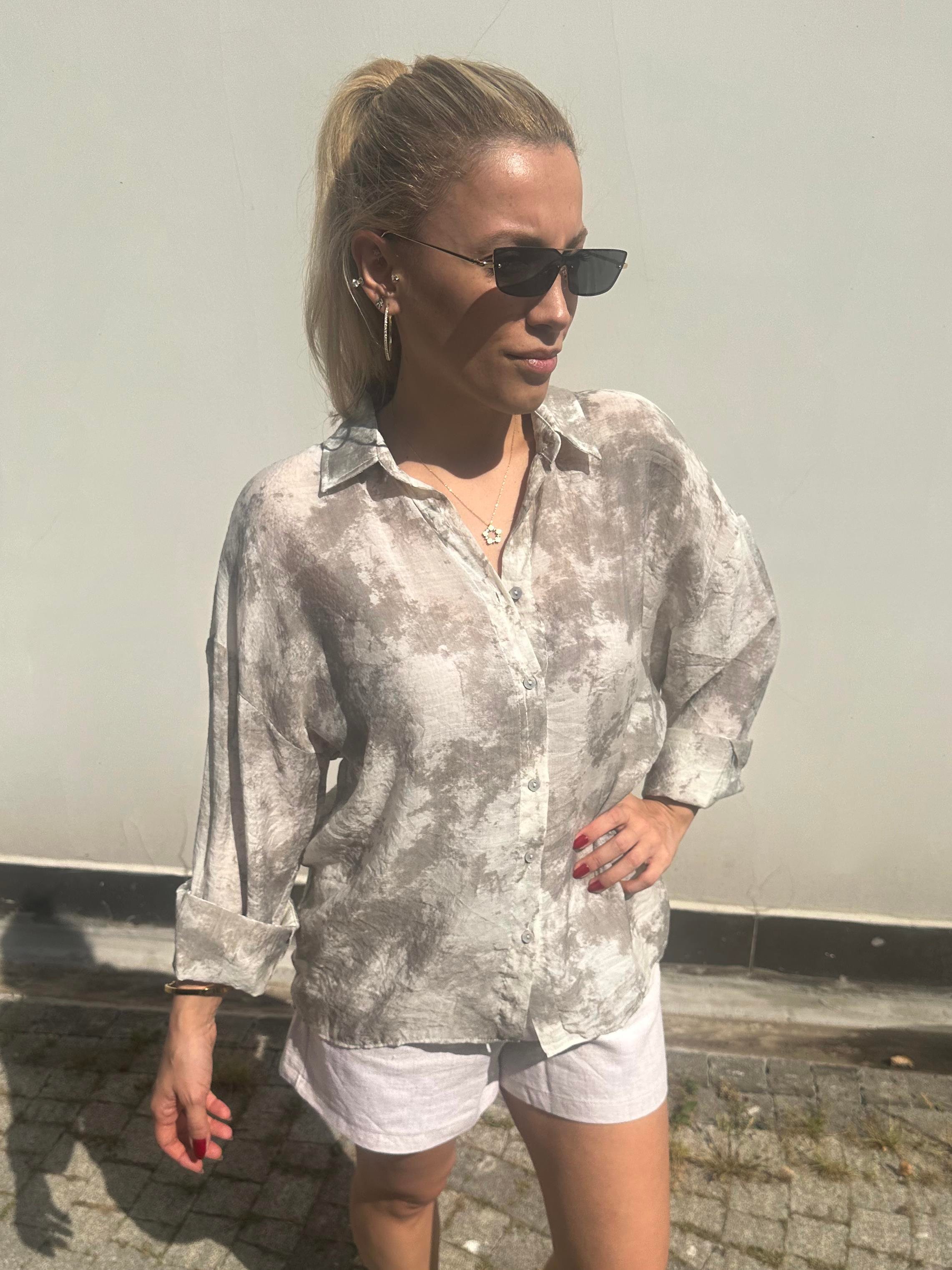 Gri Desenli Oversize Gömlek 