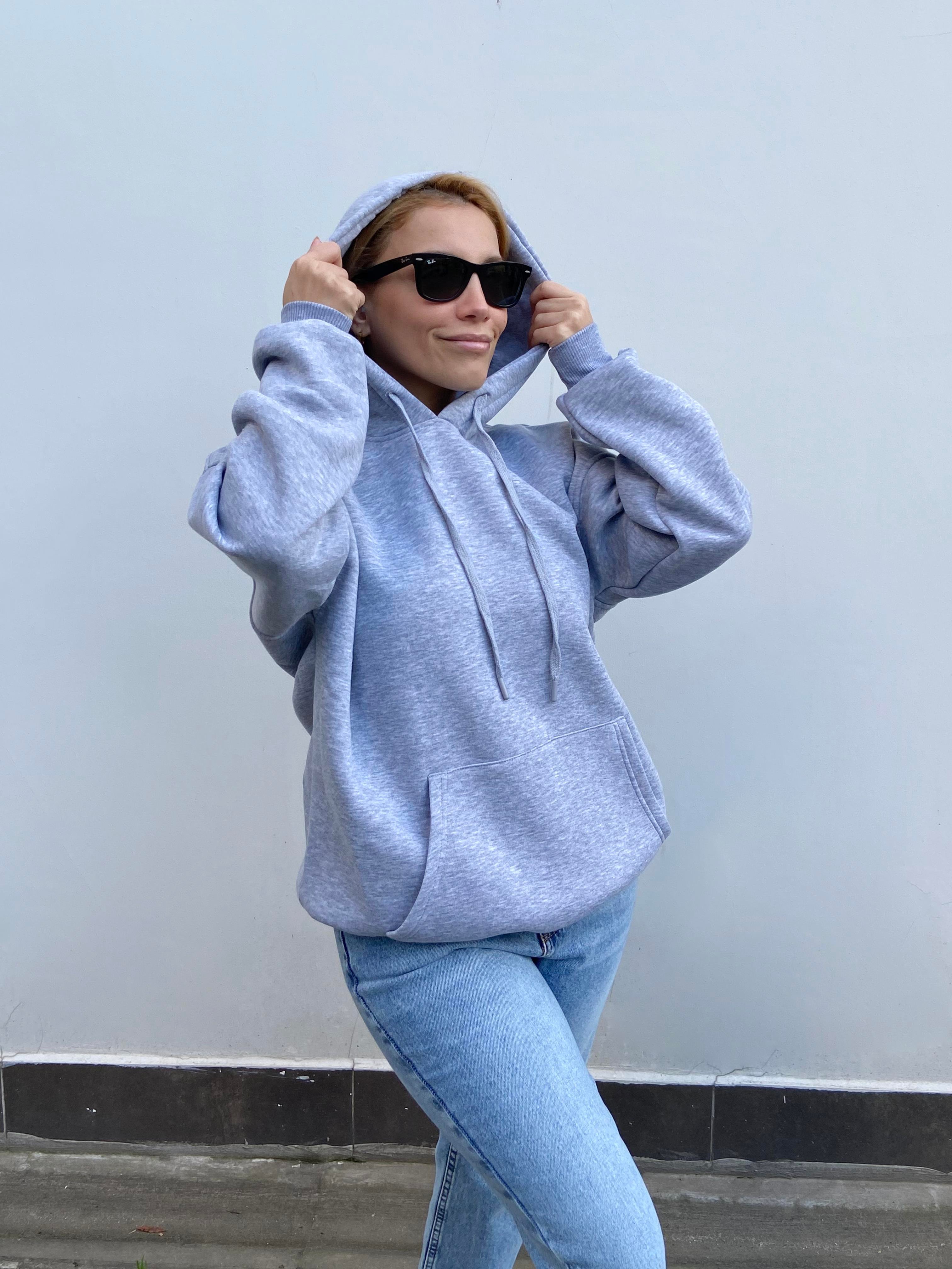 Gri Kapüşonlu Sweatshirt
