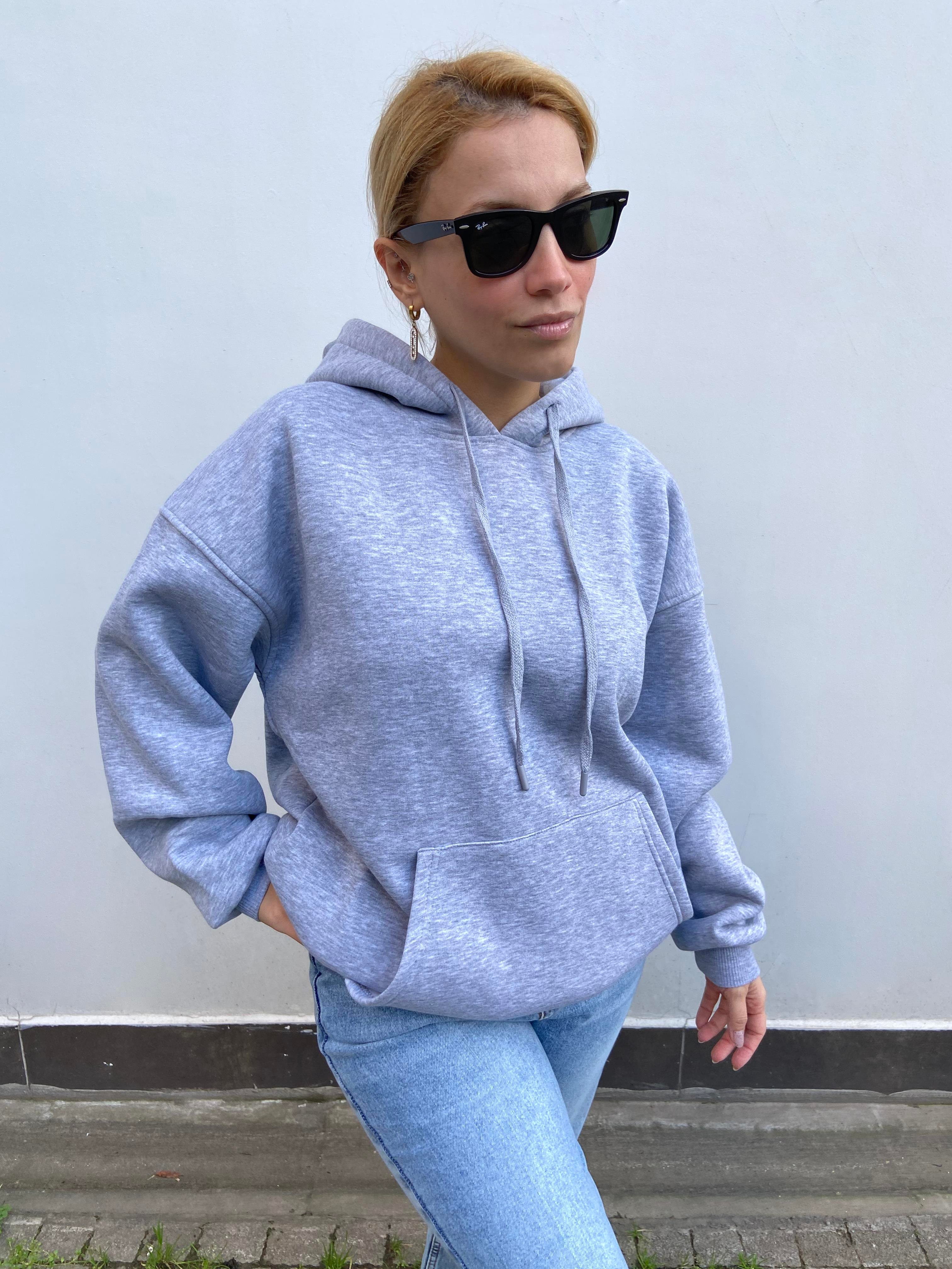 Gri Kapüşonlu Sweatshirt