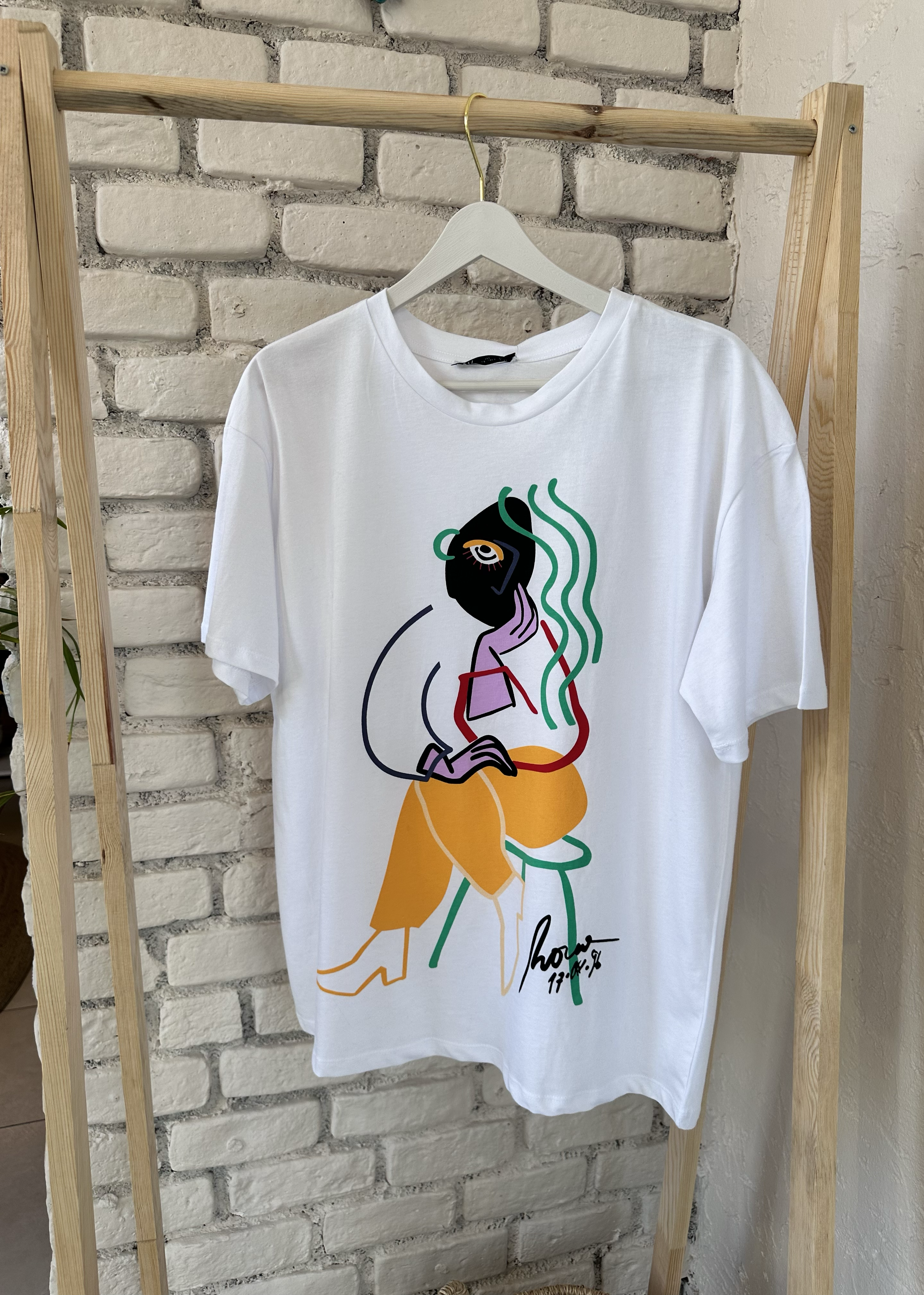 Kadın Basklı Beyaz Tişört