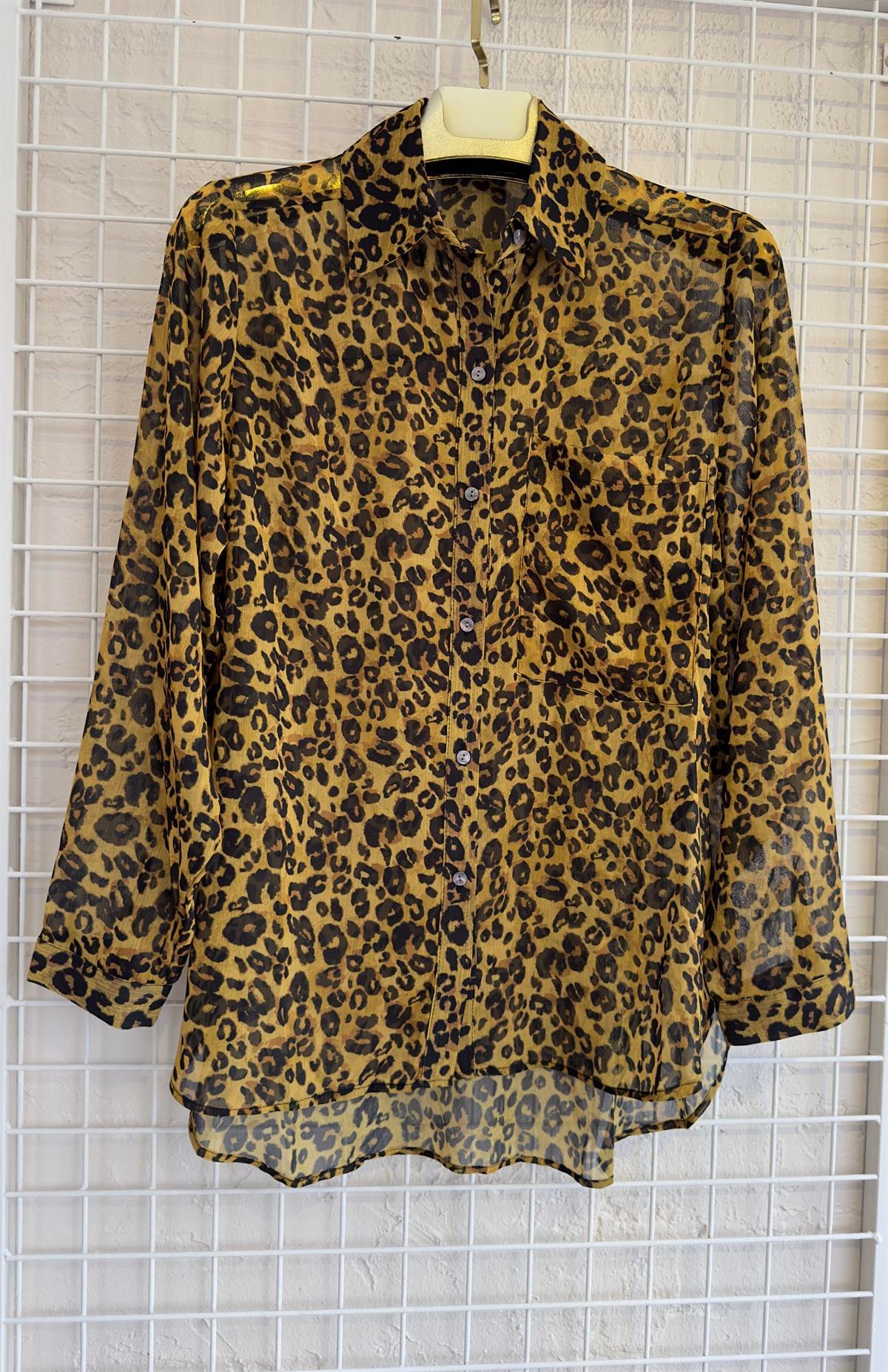 Leopar Desenli Şifon Gömlek