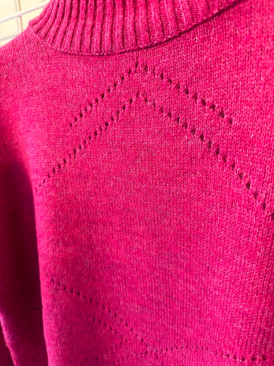 pembe ajurlu yarım boğazlı kazak