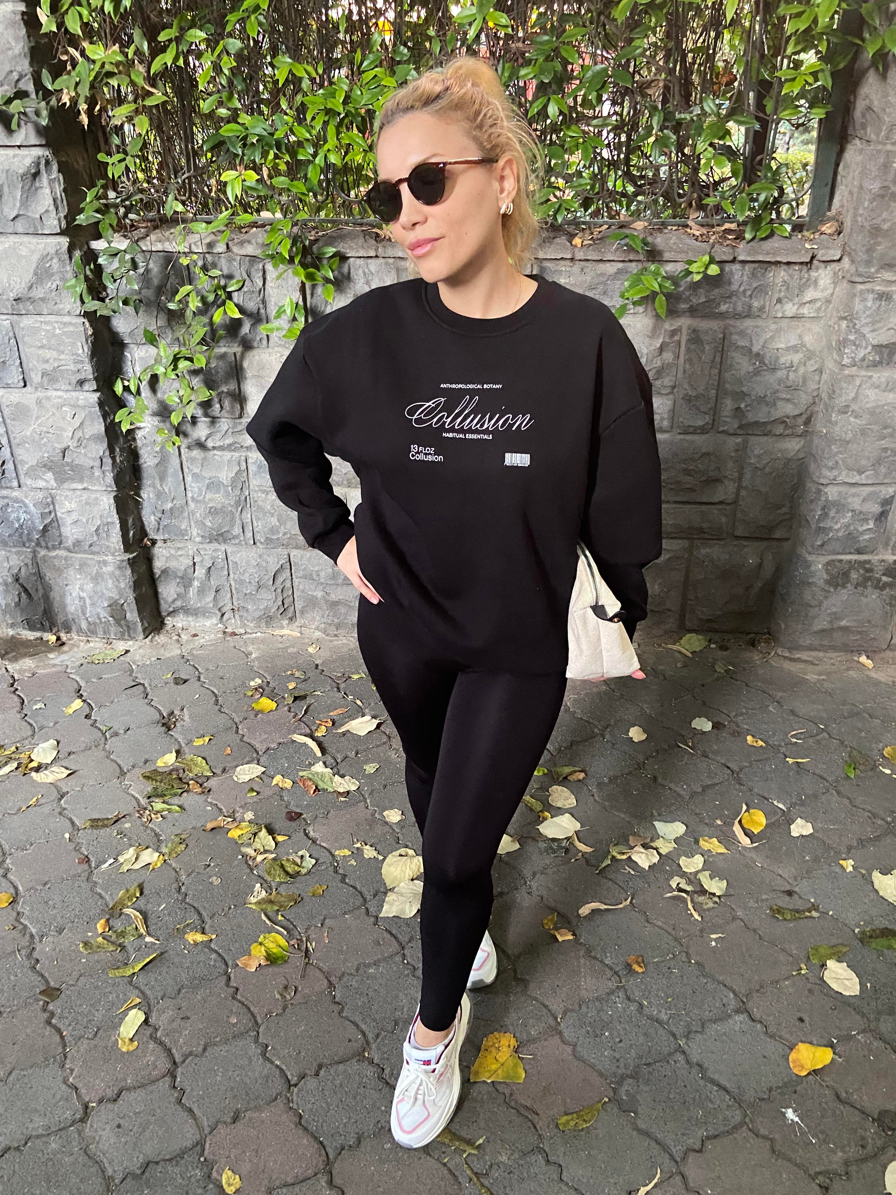 Siyah Basklı Sweatshirt