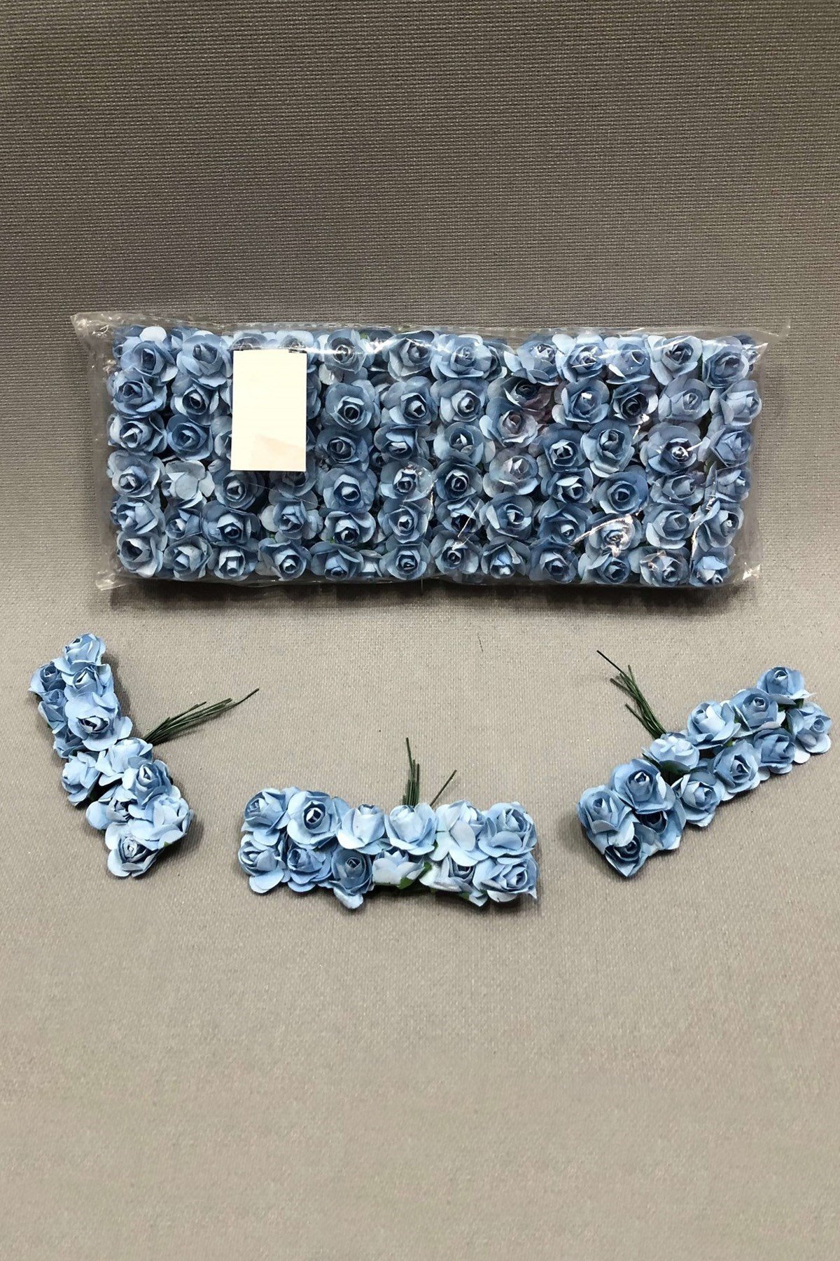  Bebe Mavi Kağıt Gül Çiçek 1 paket 144 lü 