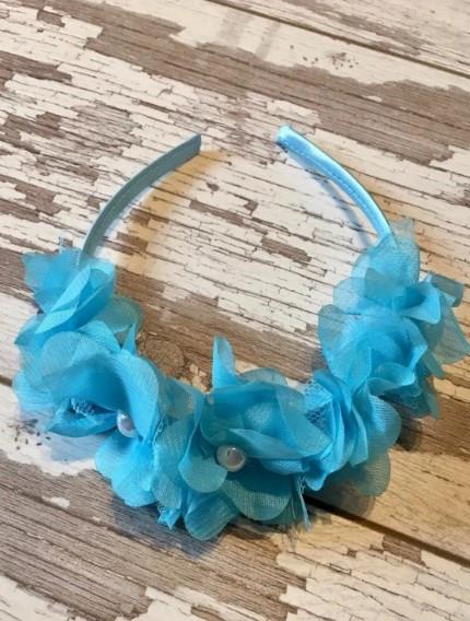 7 Çiçekli Bebe Mavi Saten Kaplama Kız Çocuk Frıda Party Ve Özel Gün Tacı