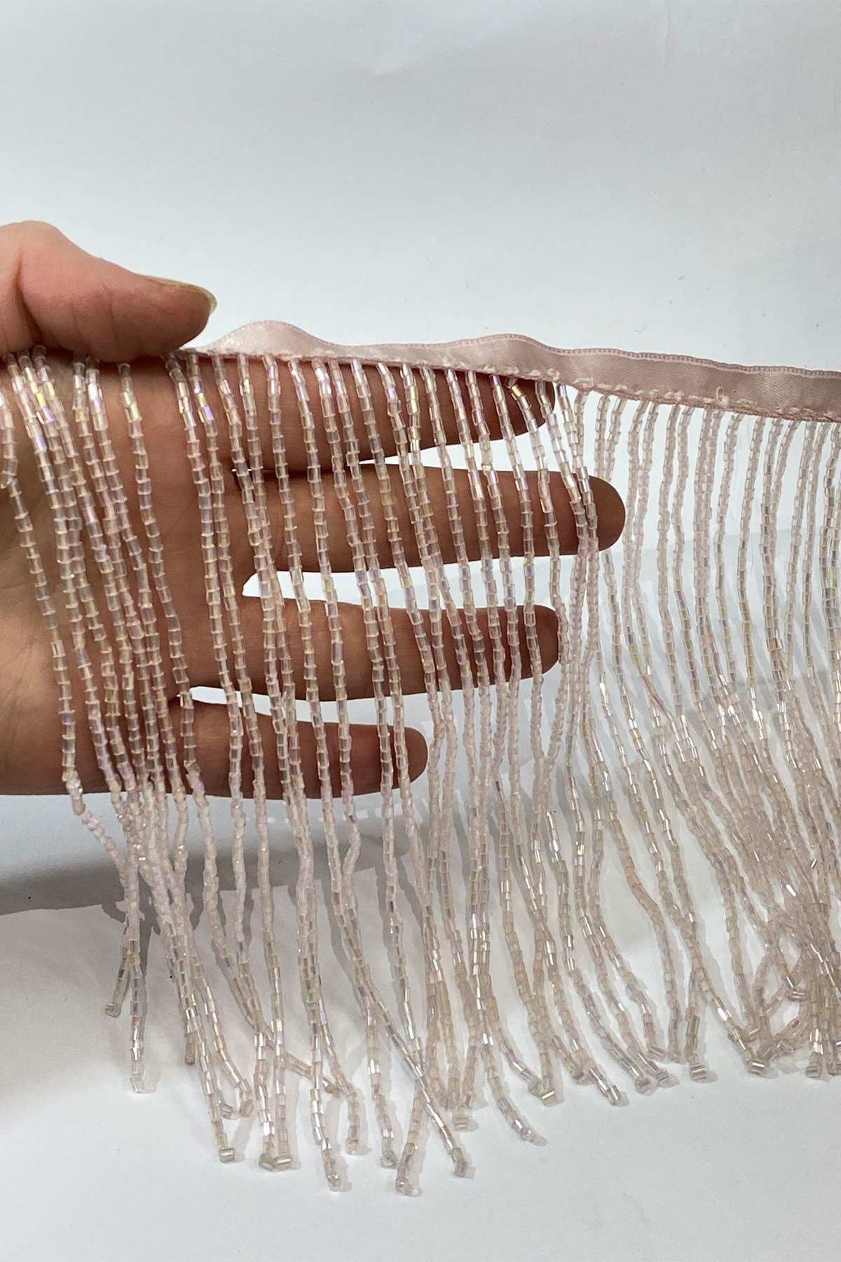 Açık Pembe Boncuklu 15 cm Saçak Püskül