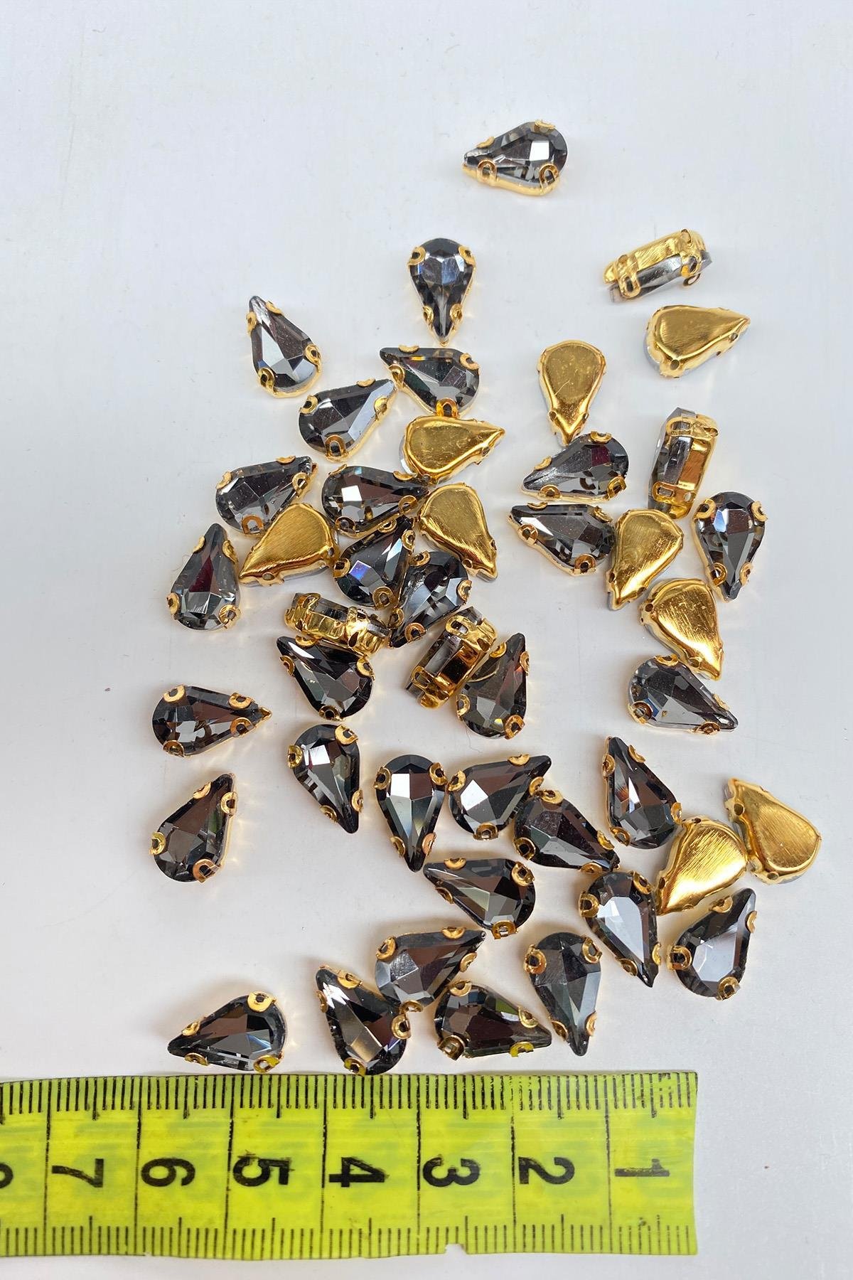 Antrasit Gri Gold Zeminli Dikme Parlak Cam Damla Boncuk 10 Adet