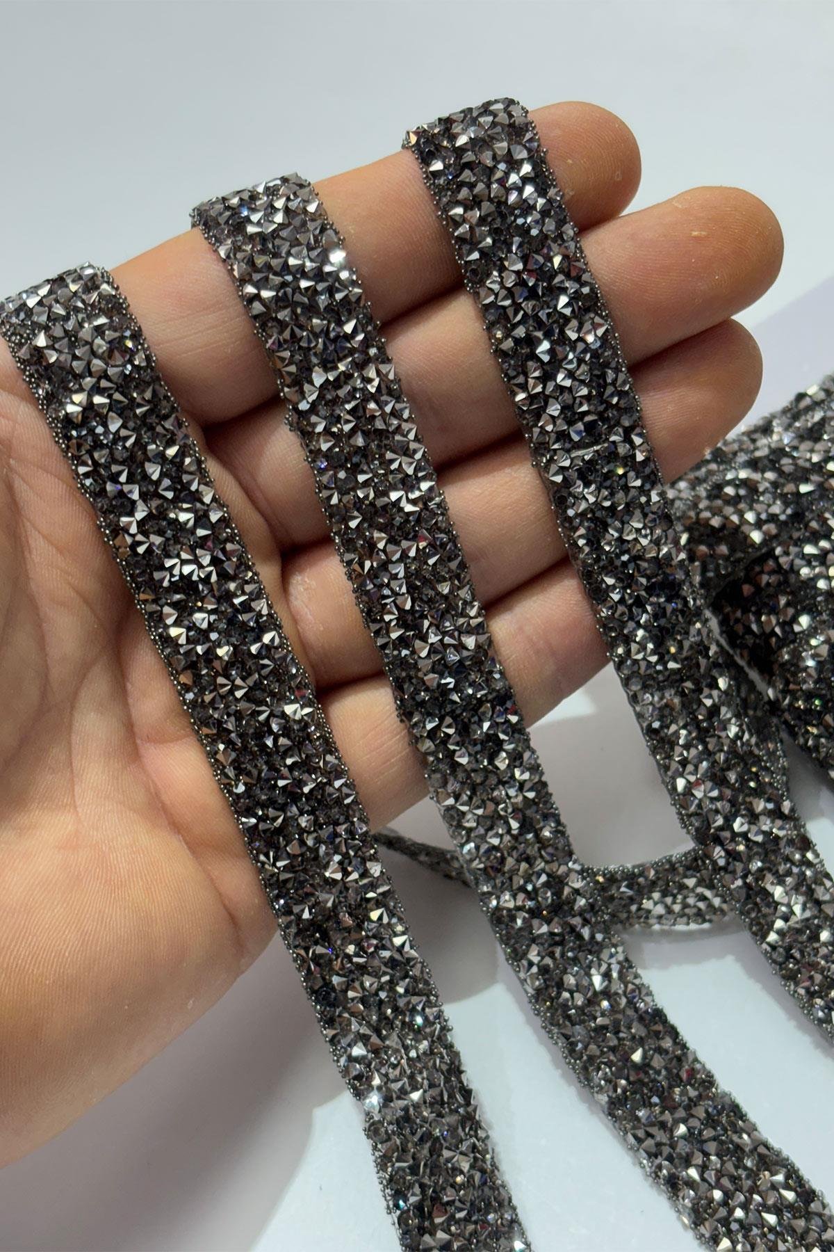 Antrasit Gri Ütüyle Yapışan Şerit Taş Boncuk1,5 Cm