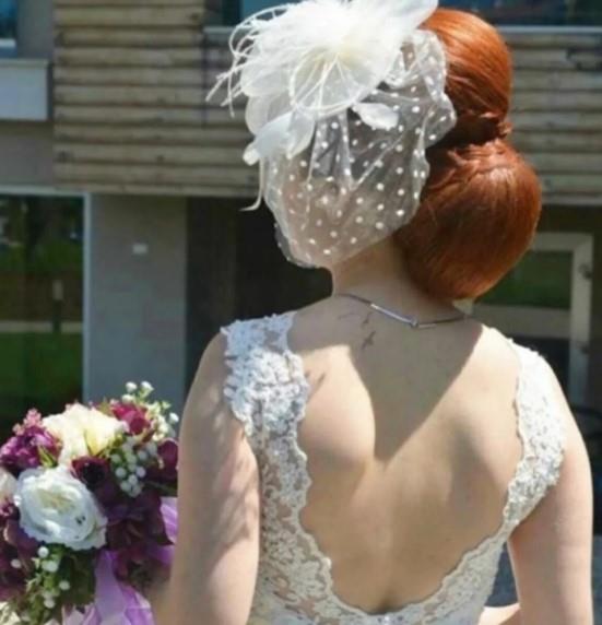 atolyekbk Beyaz Puantiyeli Gelin Kepi Nikah Şapkası Vualet