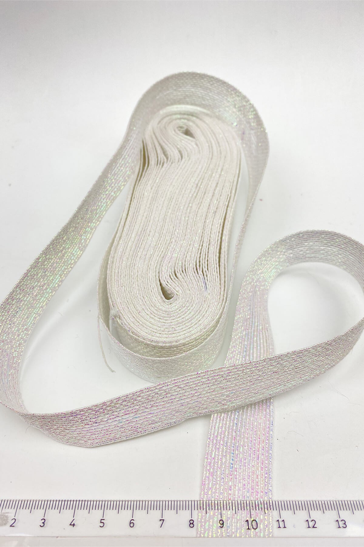 Beyaz Sedef Simli Şerit Kurdele 2.5 cm 10 mt