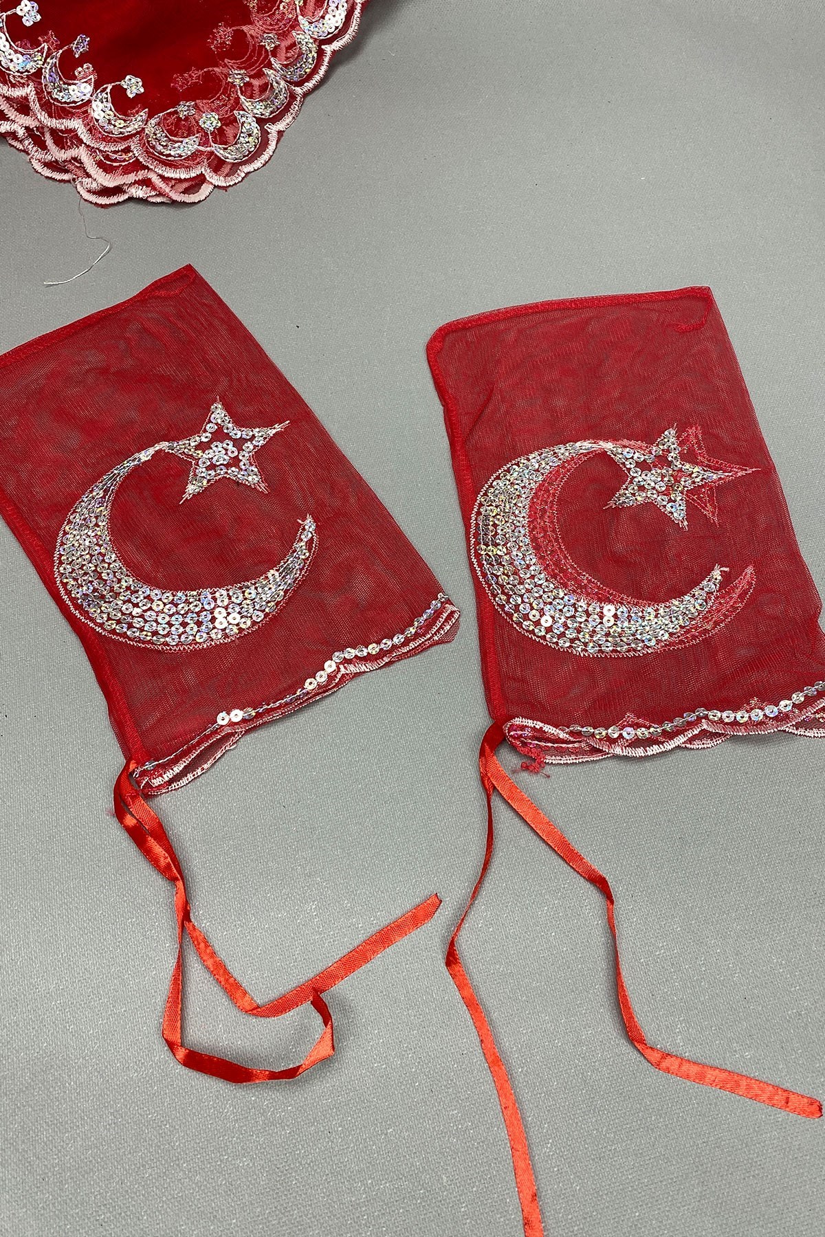 Biyeli Gelin Duvağı ve Ay Yıldızlı Damat Örtüsü Takı Kurdele Seti