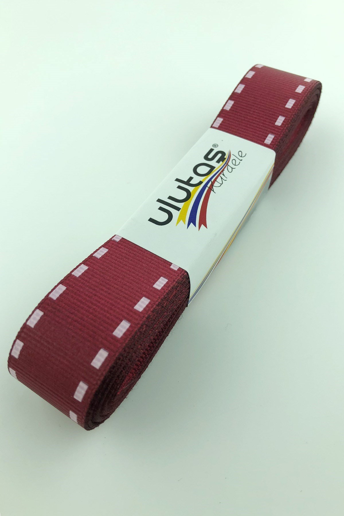 Bordo Beyaz Şerit Baskılı Grogren Kurdele 2,5 cm