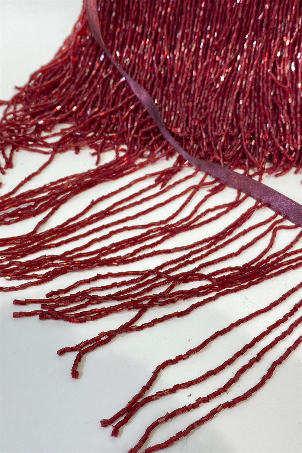 Bordo Boncuklu 15 cm Saçak Püskül