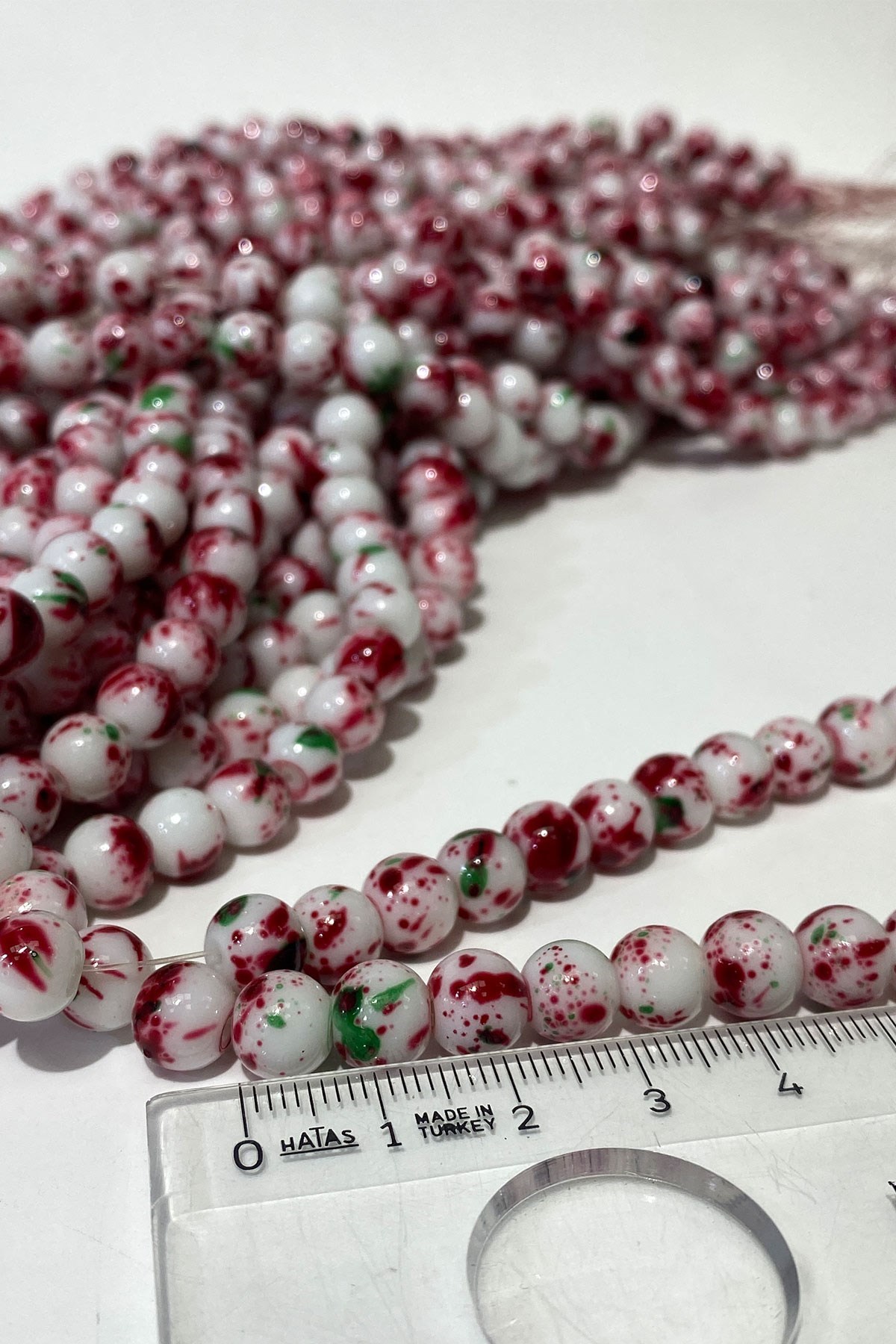 Bordo Desenli Dizi Cam Boncuk 8 mm