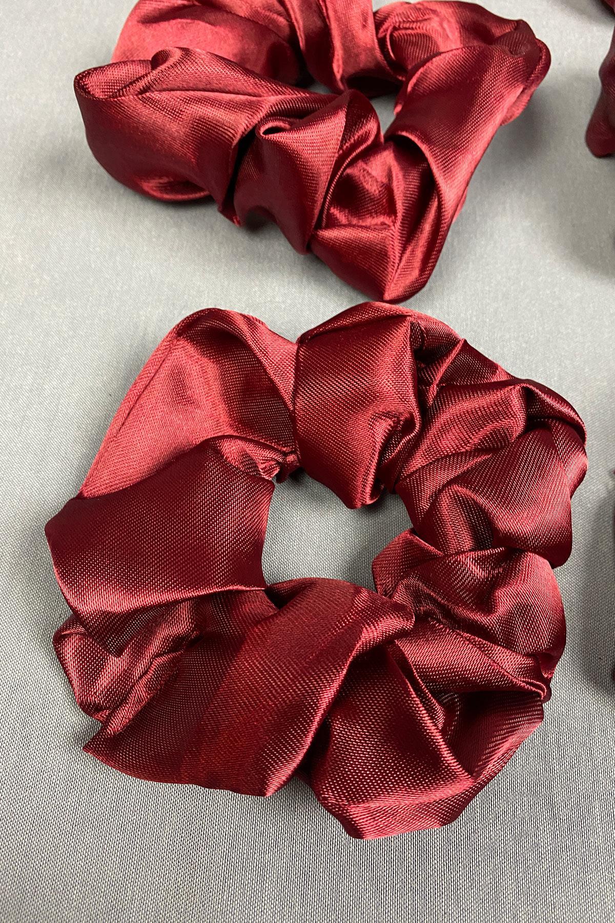 Bordo t6 Lı Saten Saç Lastik Toka Seti