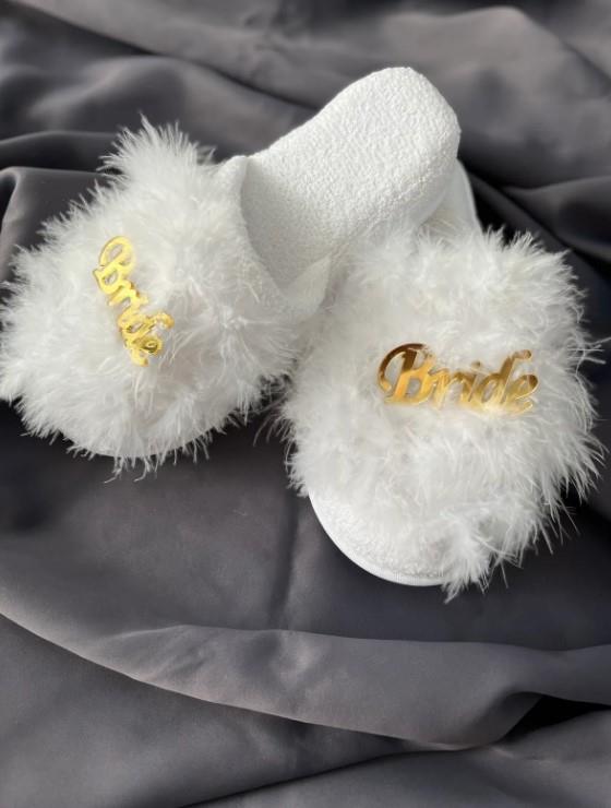 Bride Tüylü Terlik Gold