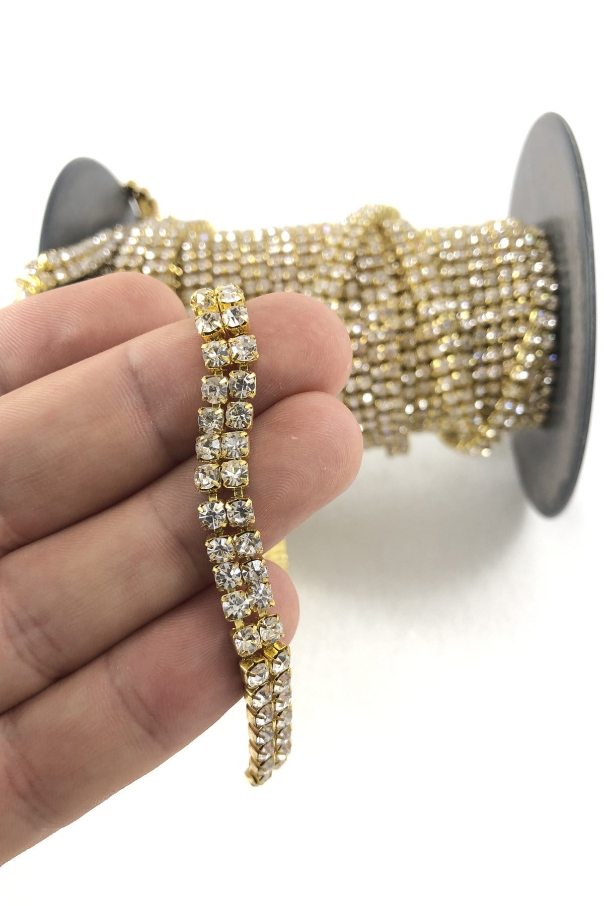 Çift Sıra Şerit Taş Gold Renk