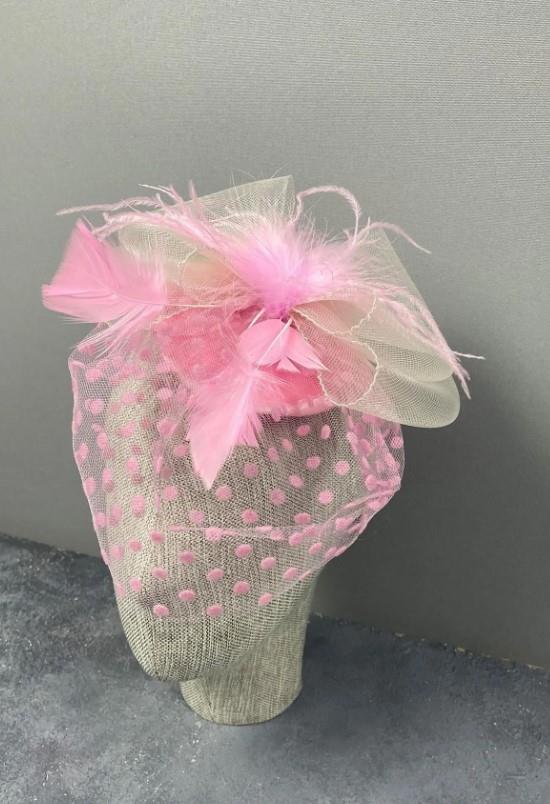 Gelin Aksesuar Pembe Puantiyeli Vualet Parti Ve Nikah Şapkası