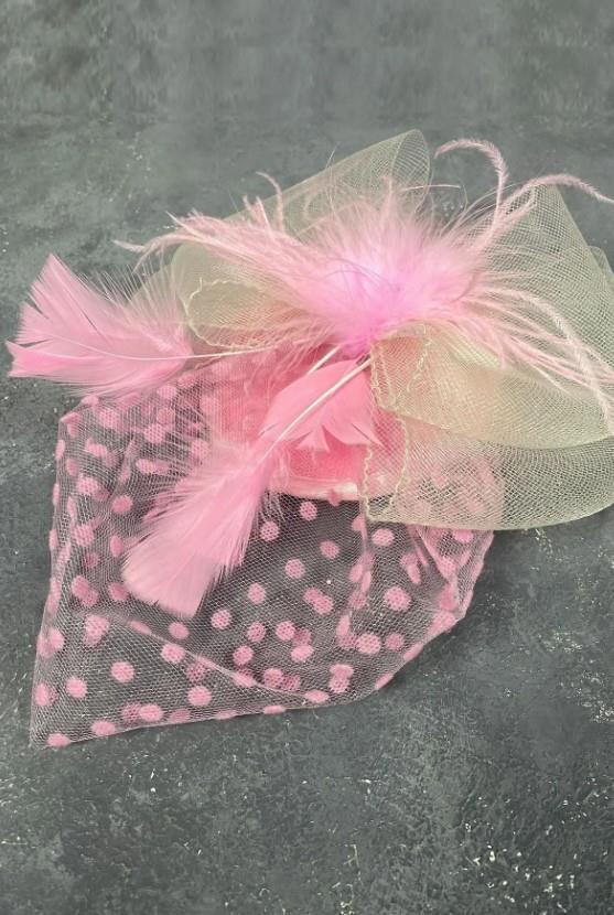 Gelin Aksesuar Pembe Puantiyeli Vualet Parti Ve Nikah Şapkası