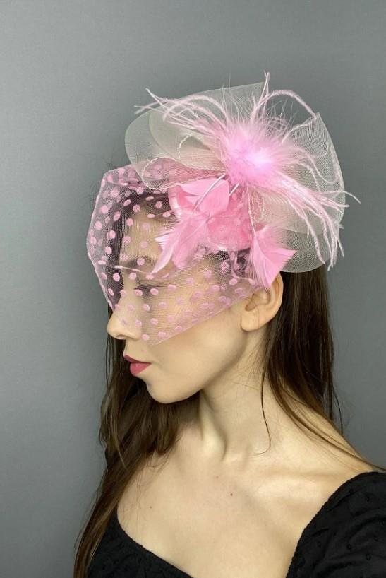 Gelin Aksesuar Pembe Puantiyeli Vualet Parti Ve Nikah Şapkası