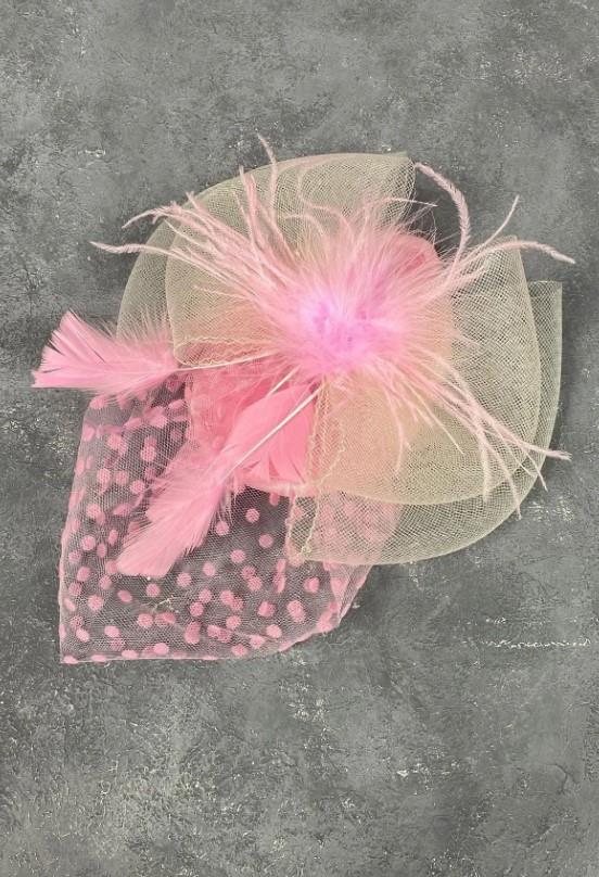 Gelin Aksesuar Pembe Puantiyeli Vualet Parti Ve Nikah Şapkası