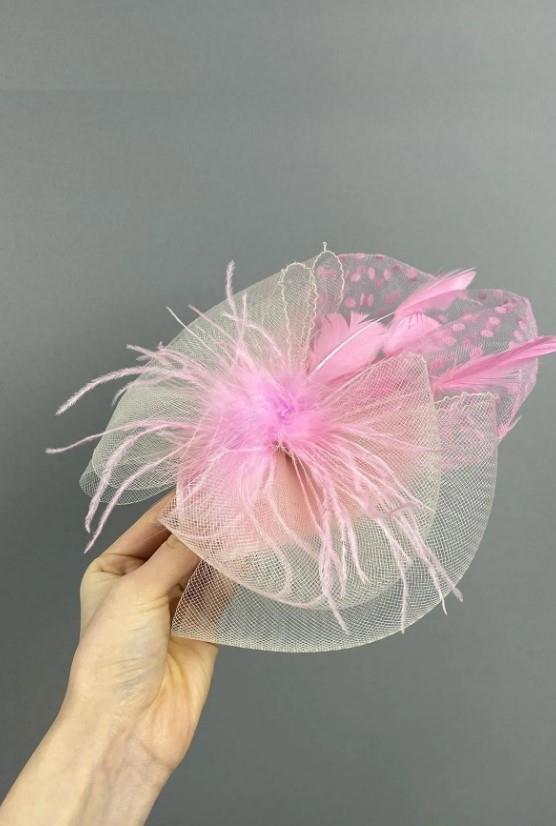 Gelin Aksesuar Pembe Puantiyeli Vualet Parti Ve Nikah Şapkası