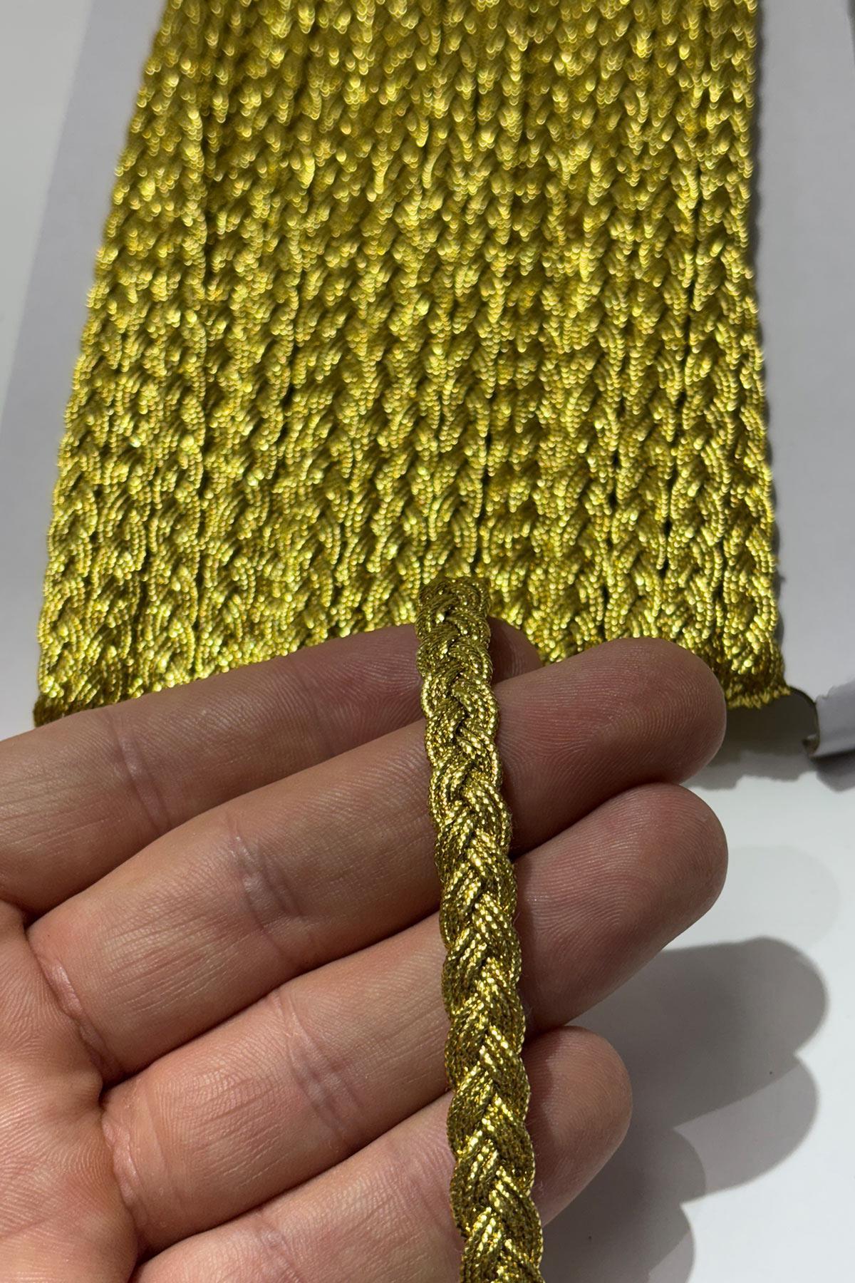Gold Rengi  Saç Örgüsü Simli Şerit Biye Su Taşı