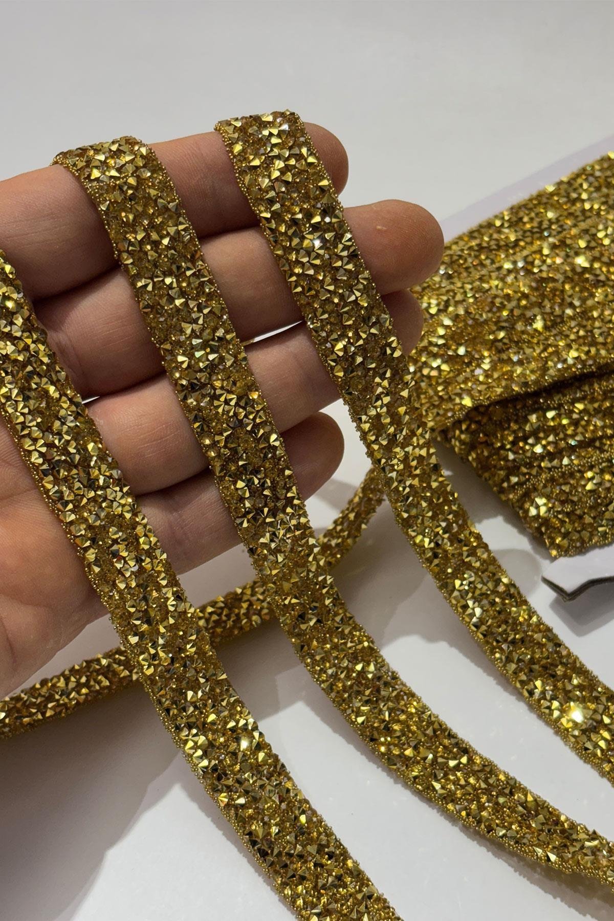 Gold Rengi Ütüyle Yapışan Şerit Taş Boncuk1,5 Cm