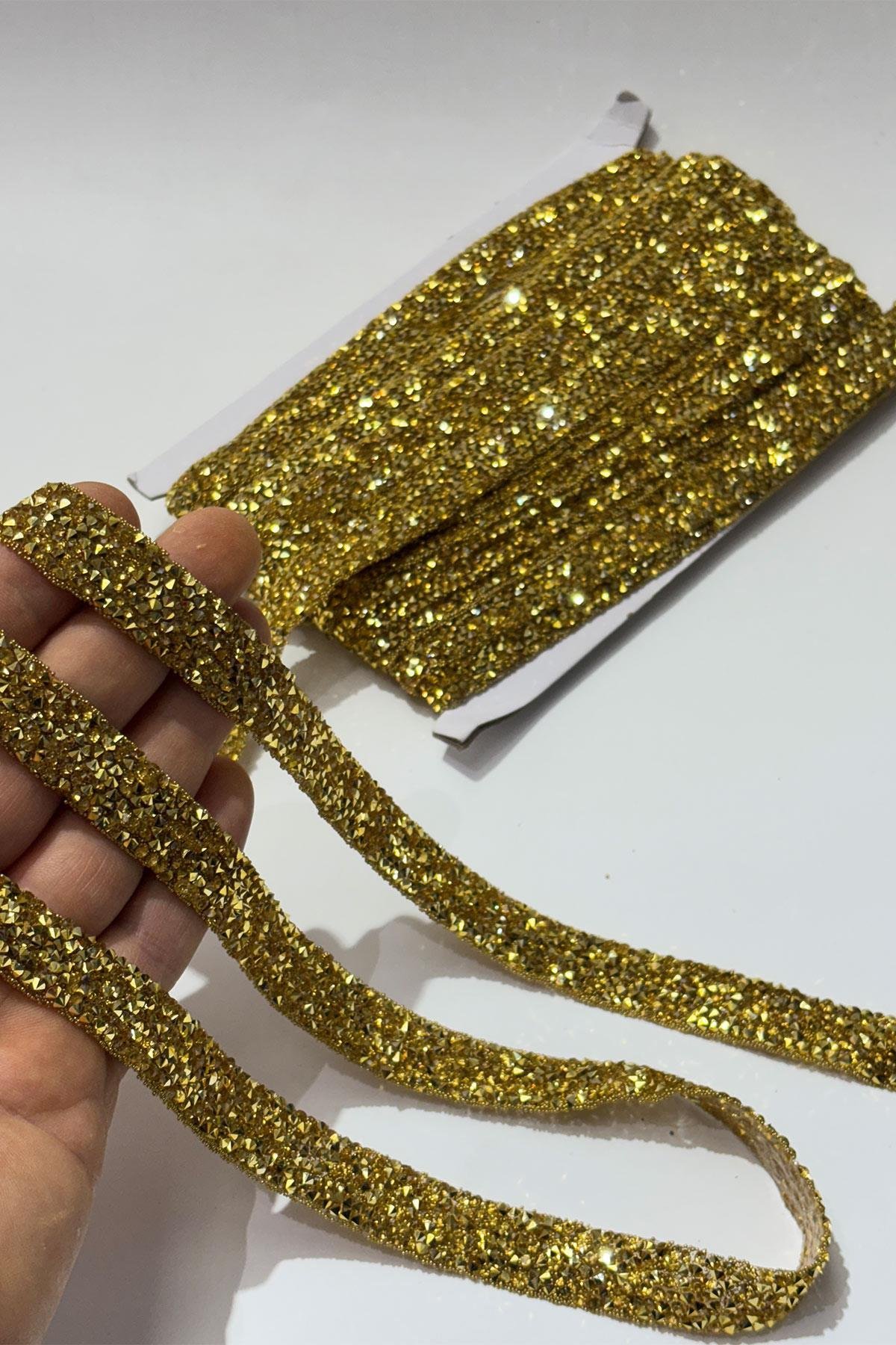 Gold Rengi Ütüyle Yapışan Şerit Taş Boncuk1,5 Cm