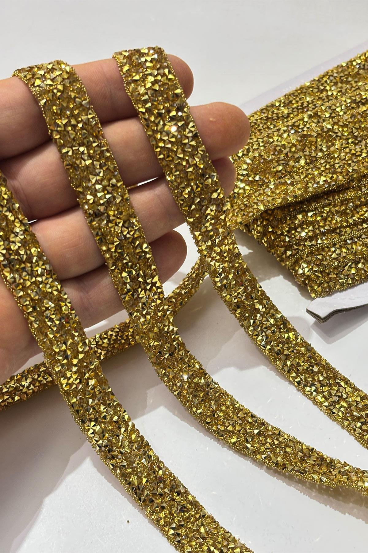 Gold Rengi Ütüyle Yapışan Şerit Taş Boncuk1,5 Cm