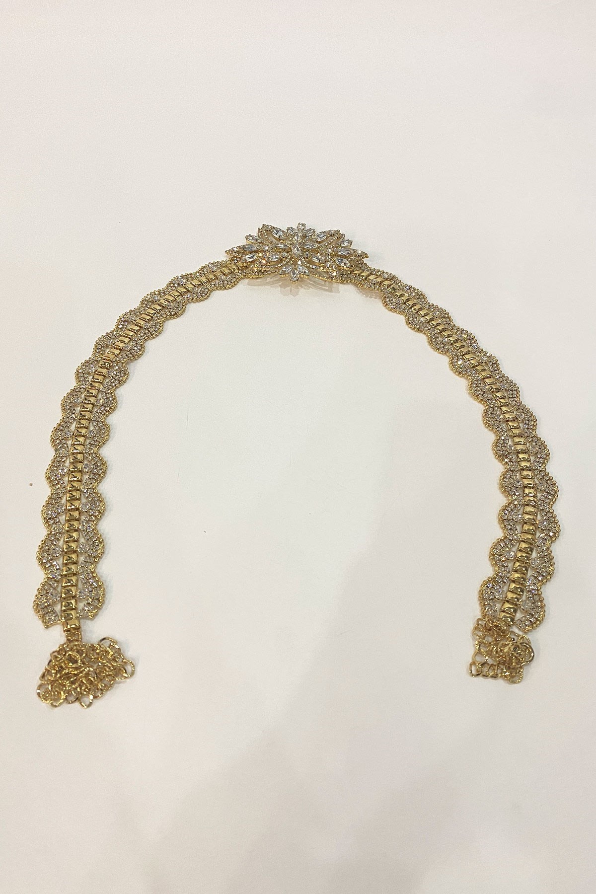 Gold Yıldız Desenli Abiye Taşlı Arnavut Kemeri