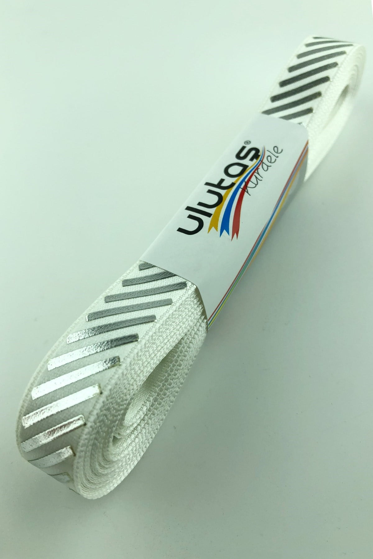 Gümüş Çapraz Varak Baskılı Saten Kurdele 1,5 cm