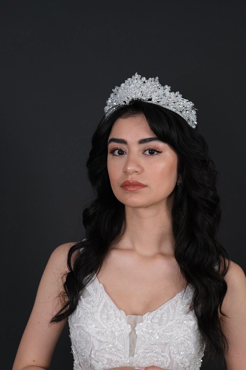 Gümüş Renk Ahbahar Gelin Tacı